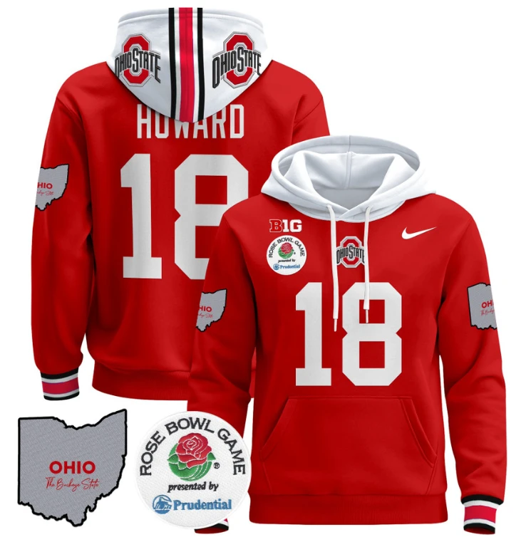 Will Howard Hoodie #18 Ohio State Buckeyes Rose Bowl Pullover by Hoodie Pullover