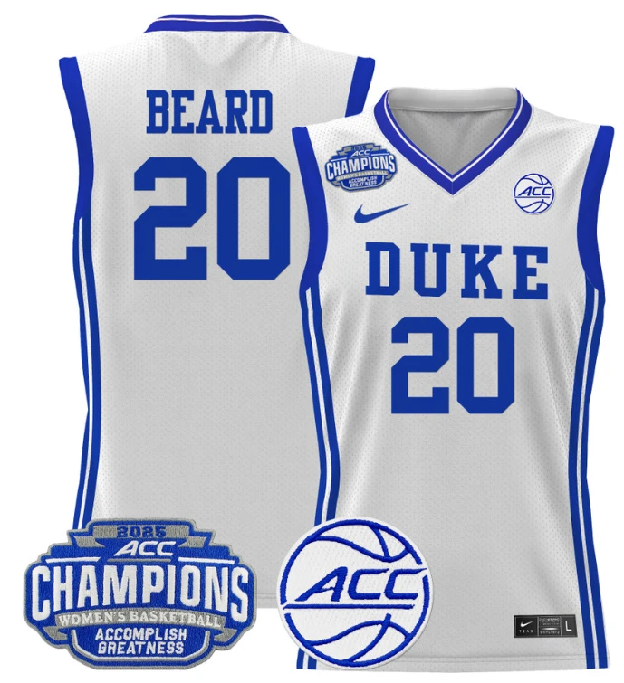 Women's Alana Beard Jersey #20 Duke Blue Devils 2025 ACC Champions White by My store basketball
