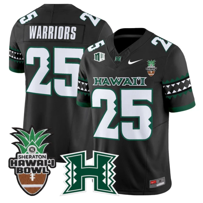 Warriors Jersey #25 Hawai'i Rainbow 2025 Hawai'i Bowl Patch Stitched by My Store NCAA Football Jerseys