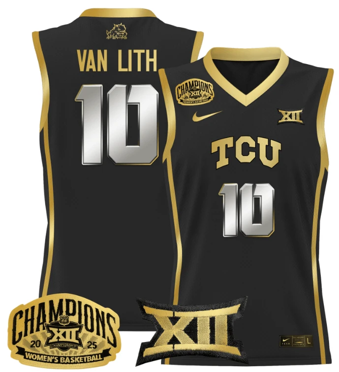 Women's Hailey Van Lith Jersey #10 TCU Horned Frogs 2025 Champions Black Gold by My store basketball
