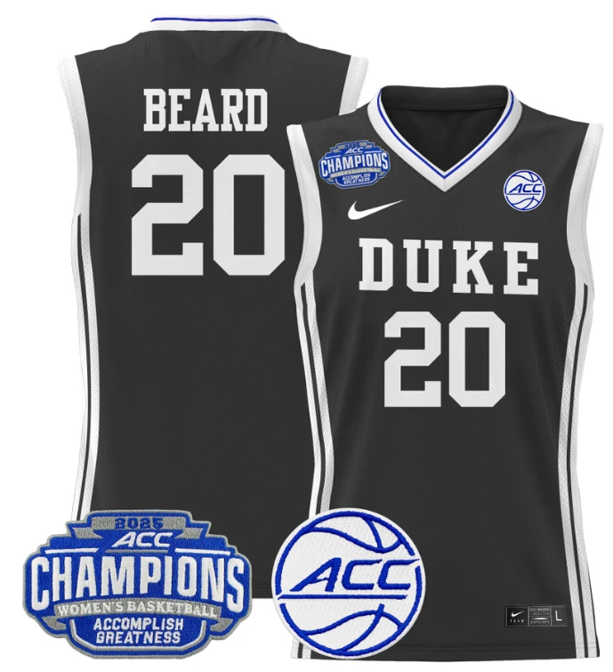 Women's Alana Beard Jersey #20 Duke Blue Devils 2025 ACC Champions Black by My store basketball