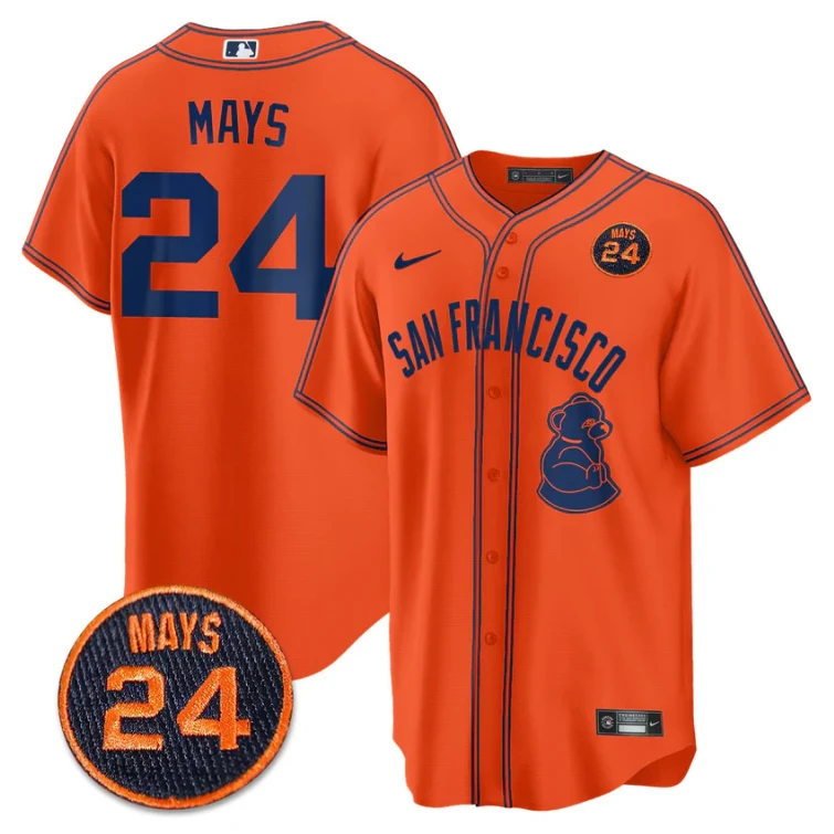 Willie Mays Jersey #24 San Francisco Giants #24 Mays Patch 2024 Vapor Premier Limited Orange Limited by My Store