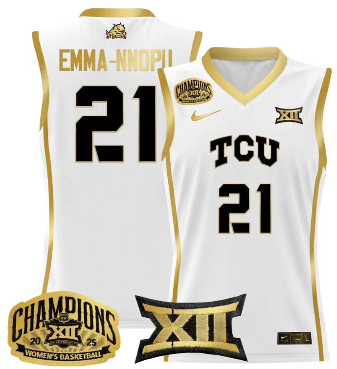 Women's Emma Nnopu Jersey #21 TCU Horned Frogs 2025 Champions White Gold by My store basketball