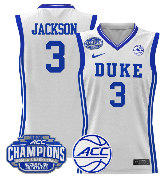Women's Ashlon Jackson Jersey #3 Duke Blue Devils 2025 ACC Champions White by My store basketball