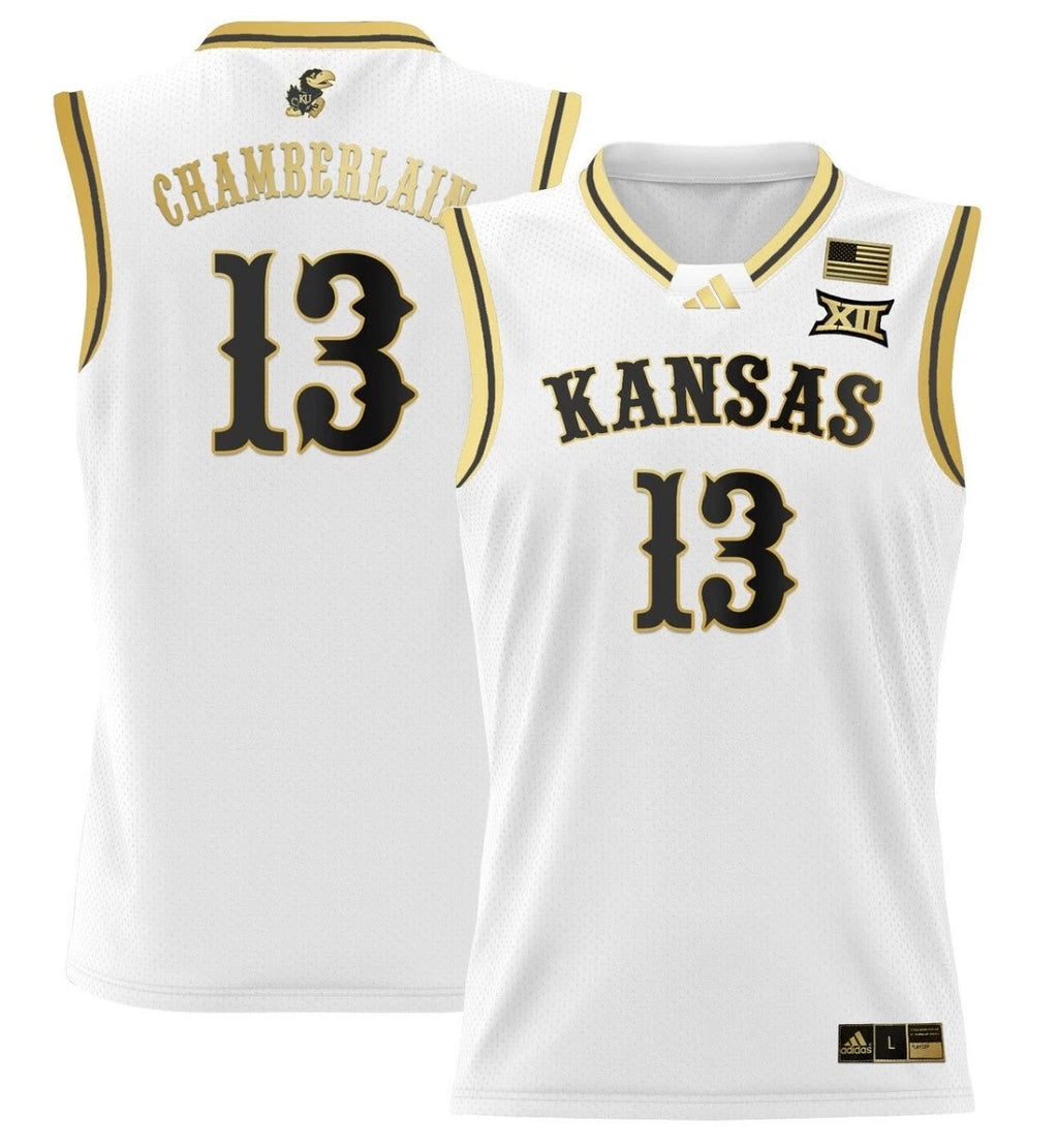 Wilt Chamberlain Jersey #13 Kansas Jayhawks 2024 Lightweight Basketball White Gold by My store basketball