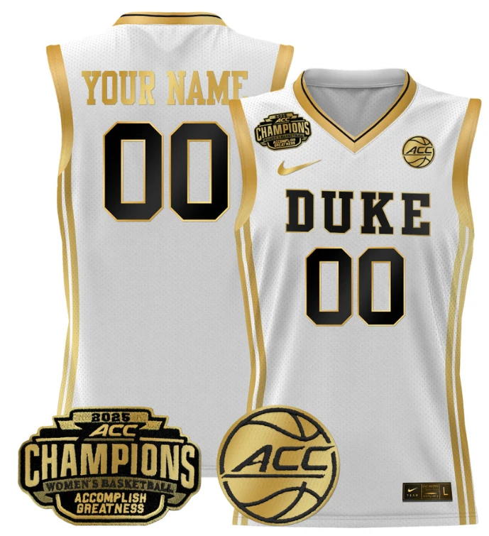 Women's Custom Duke Blue Devils Jersey 2025 ACC Champions Lightweight White Gold by My store basketball