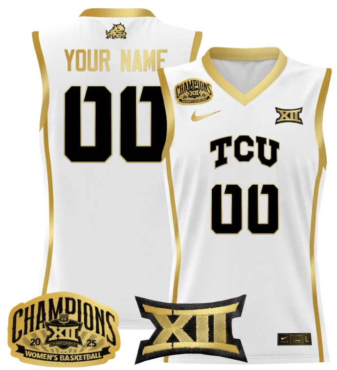 Women's Custom TCU Horned Frogs Jersey 2025 Champions Lightweight White Gold by My store basketball