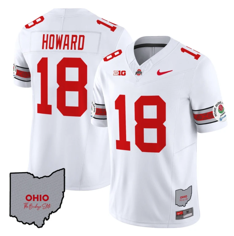 Will Howard Jersey #18 Ohio State Rose Bowl Patch Football V3 Stitched White by NCAA Football Jersey