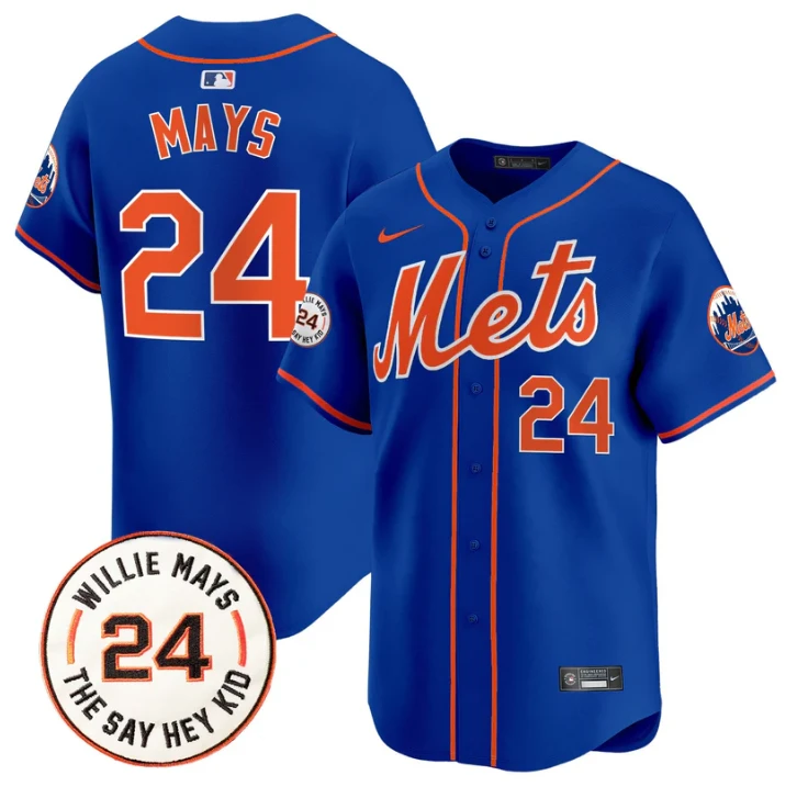 Willie Mays Jersey #24 New York Mets Willie Mays Patch Vapor Premier Limited Stitched Royal by My Store