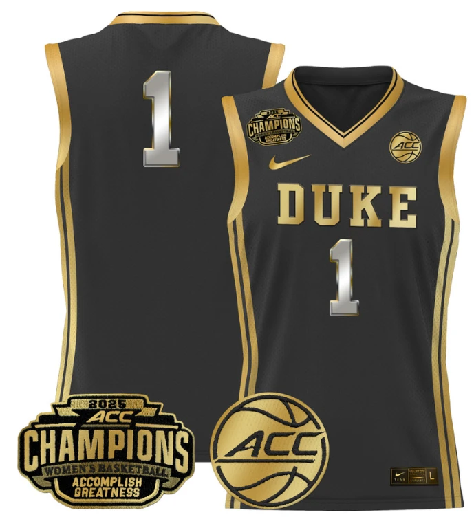 Women's Team Jersey Duke Blue Devils 2025 ACC Champions Lightweight Black Gold by My store basketball