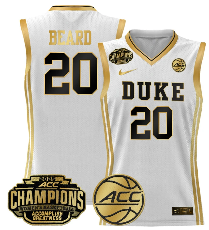 Women's Alana Beard Jersey #20 Duke Blue Devils 2025 ACC Champions White Gold by My store basketball