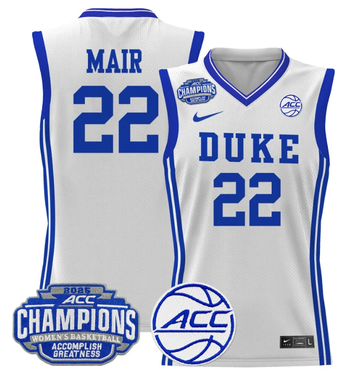 Women's Taina Mair Jersey #22 Duke Blue Devils 2025 ACC Champions White by My store basketball