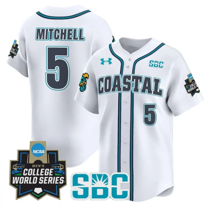 Walker Mitchell Jersey #5 Coastal Carolina Chanticleers 2025 World Series White by My Store