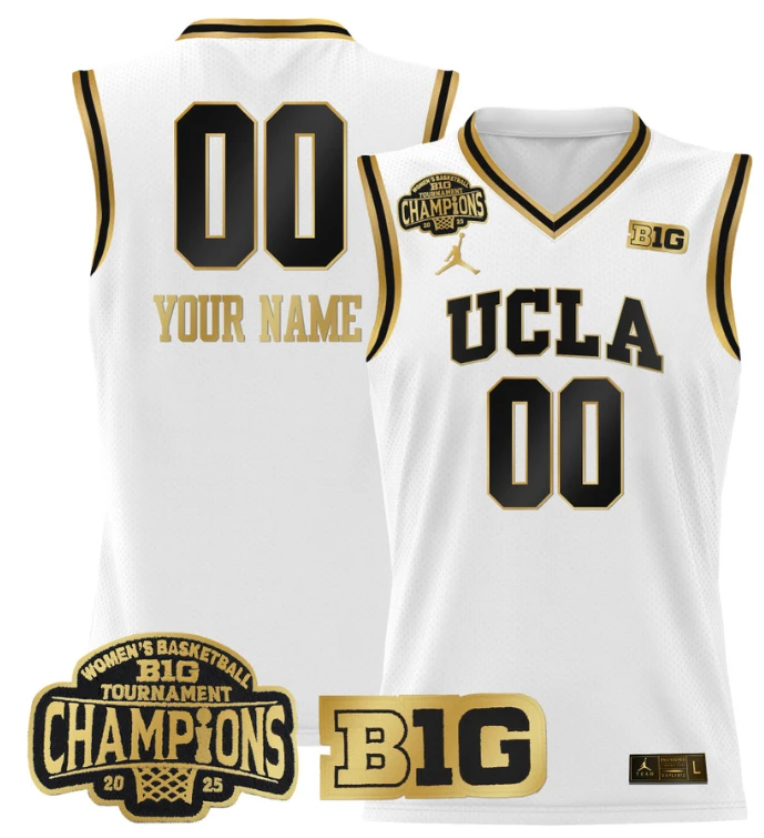 Women's Custom UCLA Bruins Jersey 2025 Big Ten Champions Basketball White Gold by My store basketball