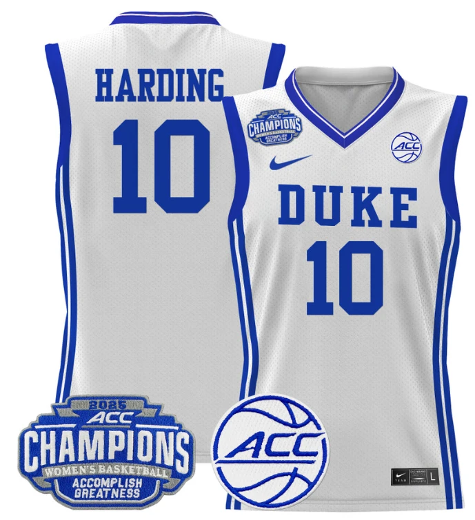 Women's Lindsey Harding Jersey #10 Duke Blue Devils 2025 ACC Champions White by My store basketball