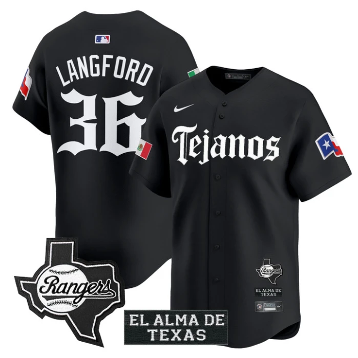 Wyatt Langford Jersey #36 Texas Rangers Mexico Tejano Barrio Style Vapor Limited Stitched Black by My Store