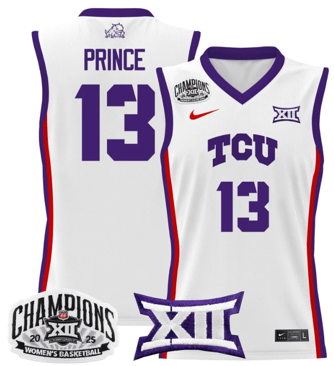 Women's Sedona Prince Jersey #13 TCU Horned Frogs 2025 Champions White by My store basketball