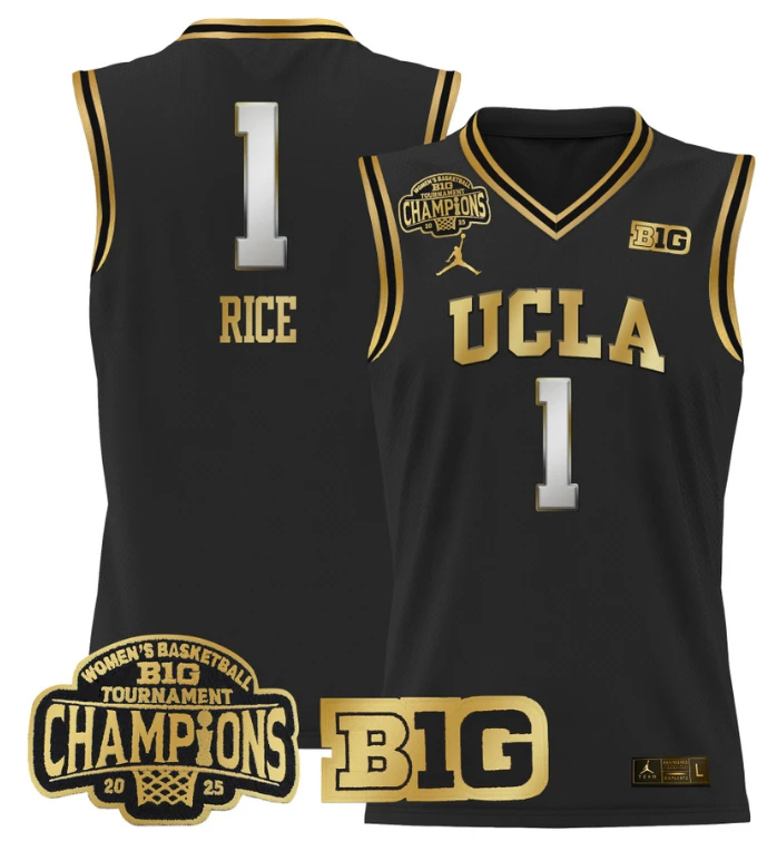 Women's Kiki Rice Jersey #1 UCLA Bruins 2025 Champions Basketball Black Gold by My store basketball