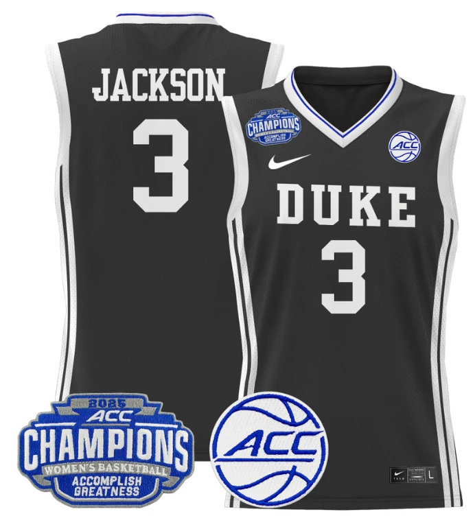 Women's Ashlon Jackson Jersey #3 Duke Blue Devils 2025 ACC Champions Black by My store basketball