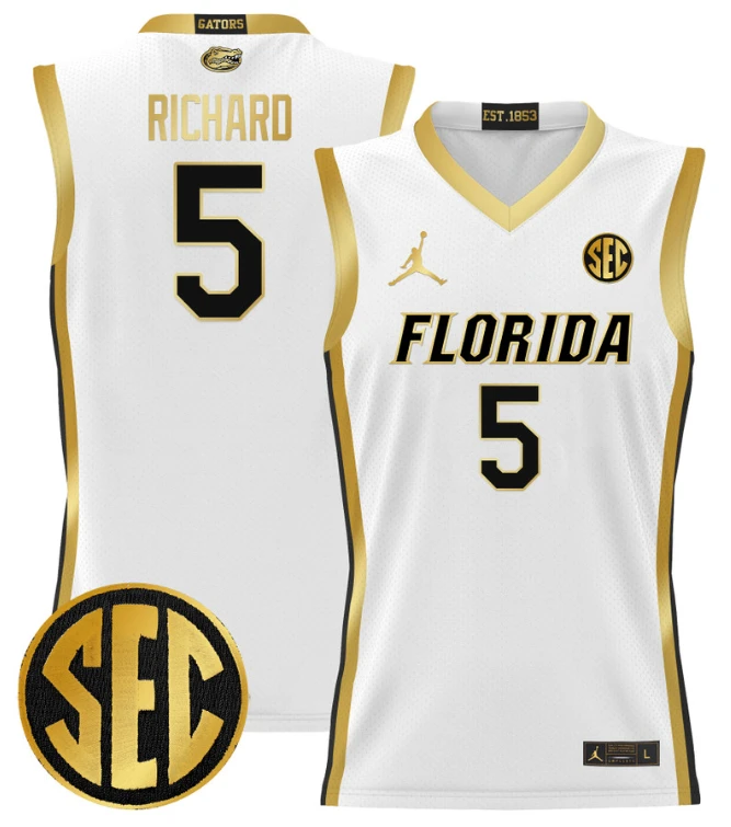 Will Richard Jersey #5 Florida Gators 2024 Lightweight Basketball White Gold by My store basketball