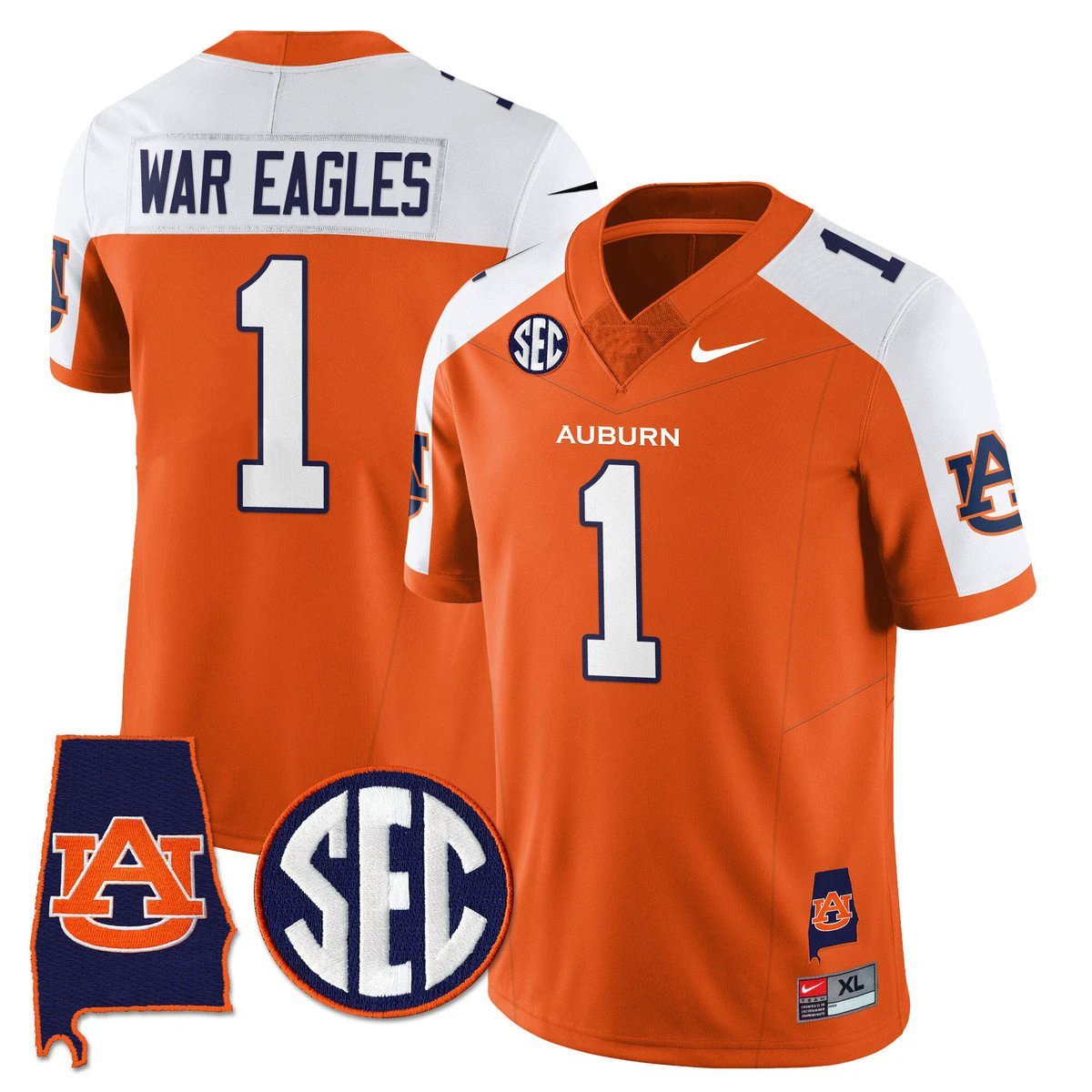 War Eagles Jersey #1 Auburn Tigers Alabama Patch Vapor Stitched Orange Alter by My Store NCAA Football Jerseys