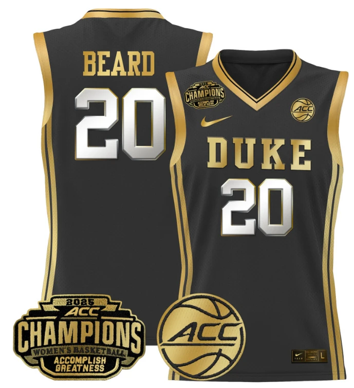 Women's Alana Beard Jersey #20 Duke Blue Devils 2025 ACC Champions Black Gold (Copy) by My store basketball