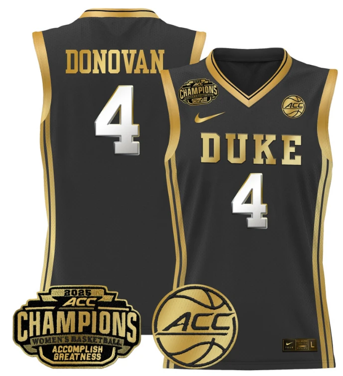 Women's Jadyn Donovan Jersey #4 Duke Blue Devils 2025 ACC Champions Black Gold by My store basketball