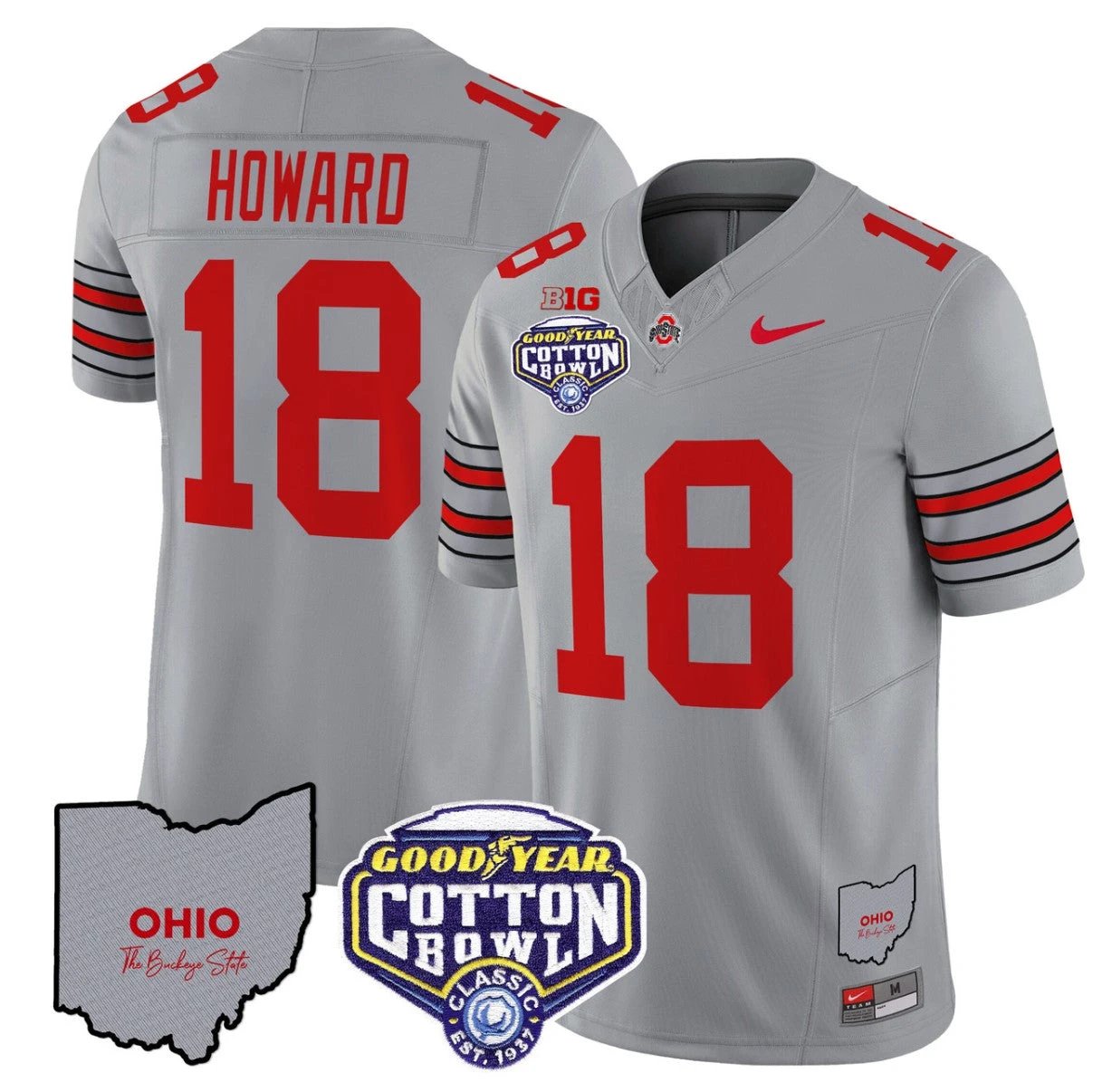 Will Howard Jersey #18 Ohio State Buckeyes Cotton Bowl Patch Stitched Gray by NCAA Football Jersey