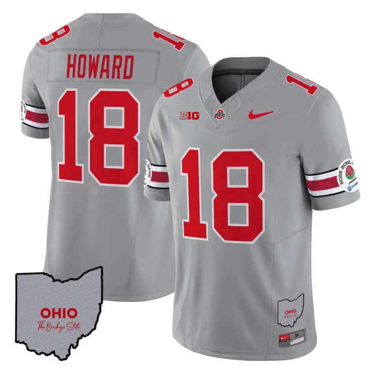 Will Howard Jersey #18 Ohio State Rose Bowl Patch Football V3 Stitched Gray by NCAA Football Jersey