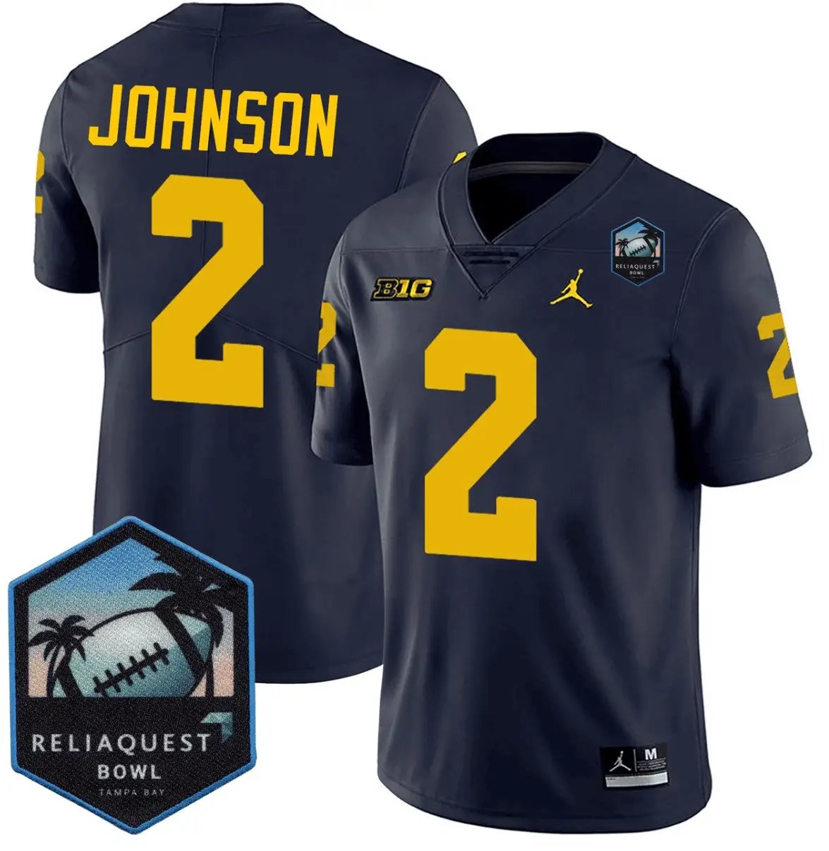 Will Johnson Jersey #2 Michigan Wolverines ReliaQuest Bowl Patch Vapor Navy by NCAA Football Jersey