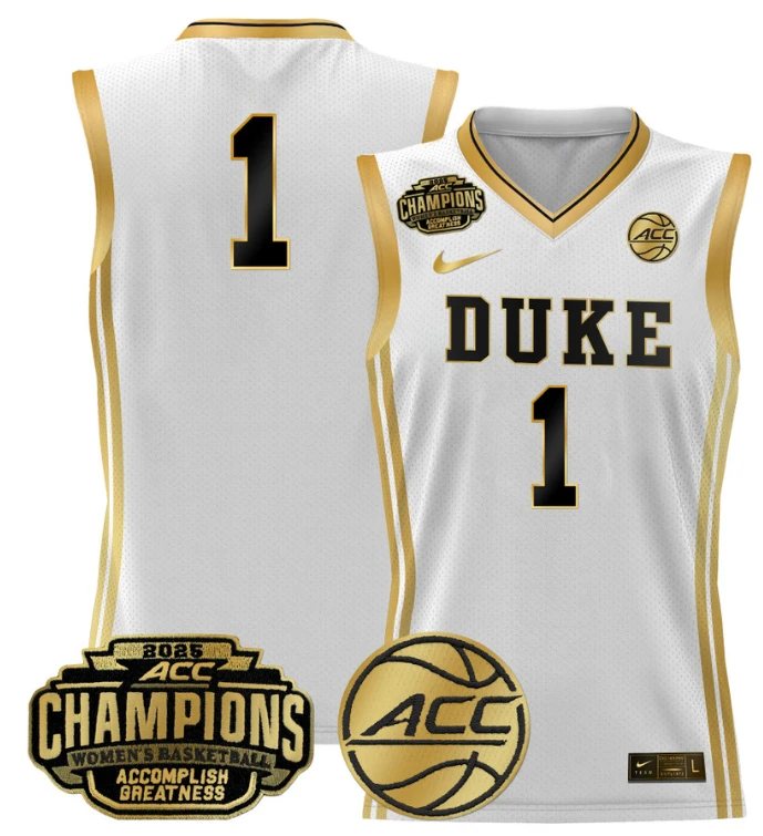 Women's Team Jersey Duke Blue Devils 2025 ACC Champions Lightweight White Gold by My store basketball