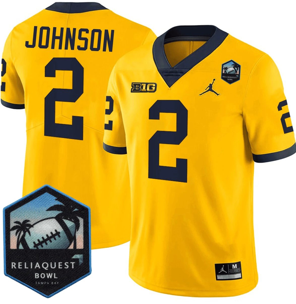 Will Johnson Jersey #2 Michigan Wolverines ReliaQuest Bowl Patch Vapor Yellow by NCAA Football Jersey
