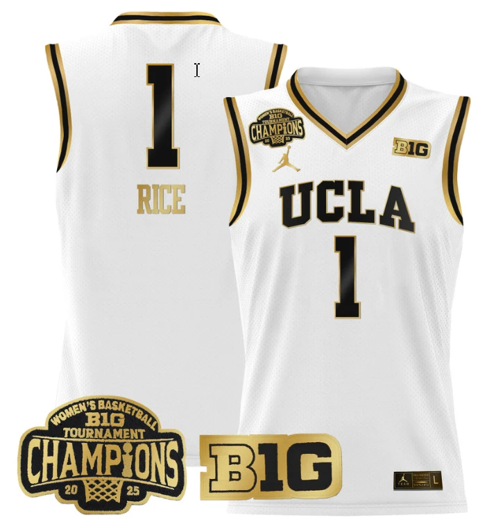 Women's Kiki Rice Jersey #1 UCLA Bruins 2025 Champions Basketball White Gold by My store basketball