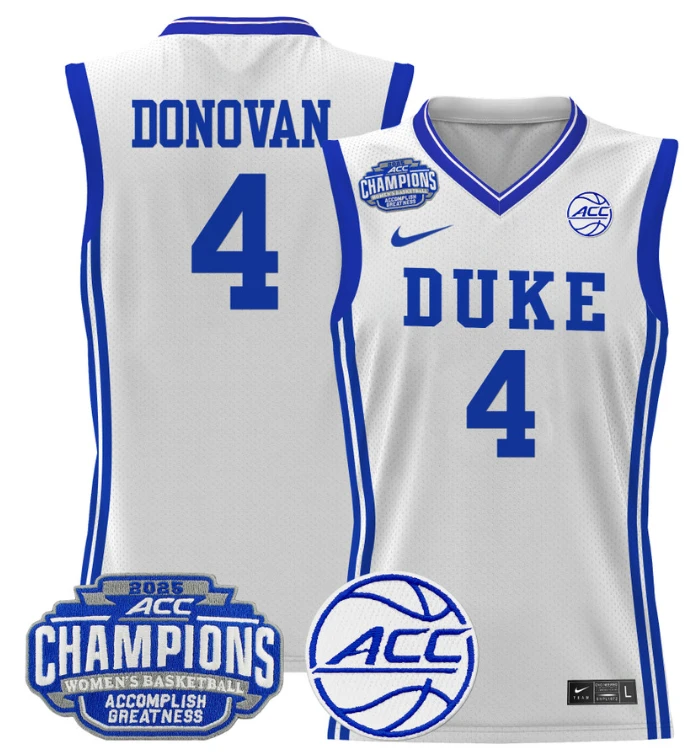 Women's Jadyn Donovan Jersey #4 Duke Blue Devils 2025 ACC Champions White by My store basketball