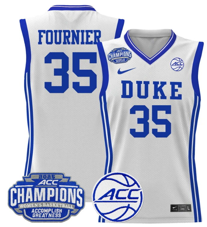 Women's Toby Fournier Jersey #35 Duke Blue Devils 2025 ACC Champions White by My store basketball