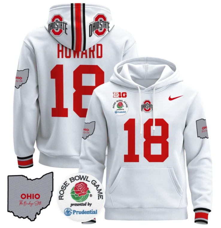 Will Howard Hoodie #18 Ohio State Buckeyes Rose Bowl Pullover by Hoodie Pullover