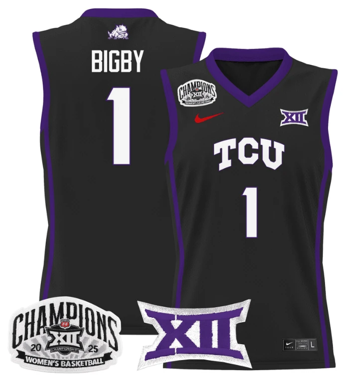 Women's Taylor Bigby Jersey #1 TCU Horned Frogs 2025 Champions Black by My store basketball
