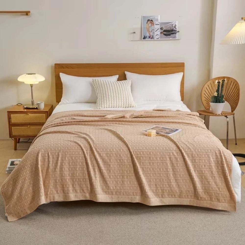 Waffle Cotton Summer Bedspread Throw Blanket by Casa & Beyond
