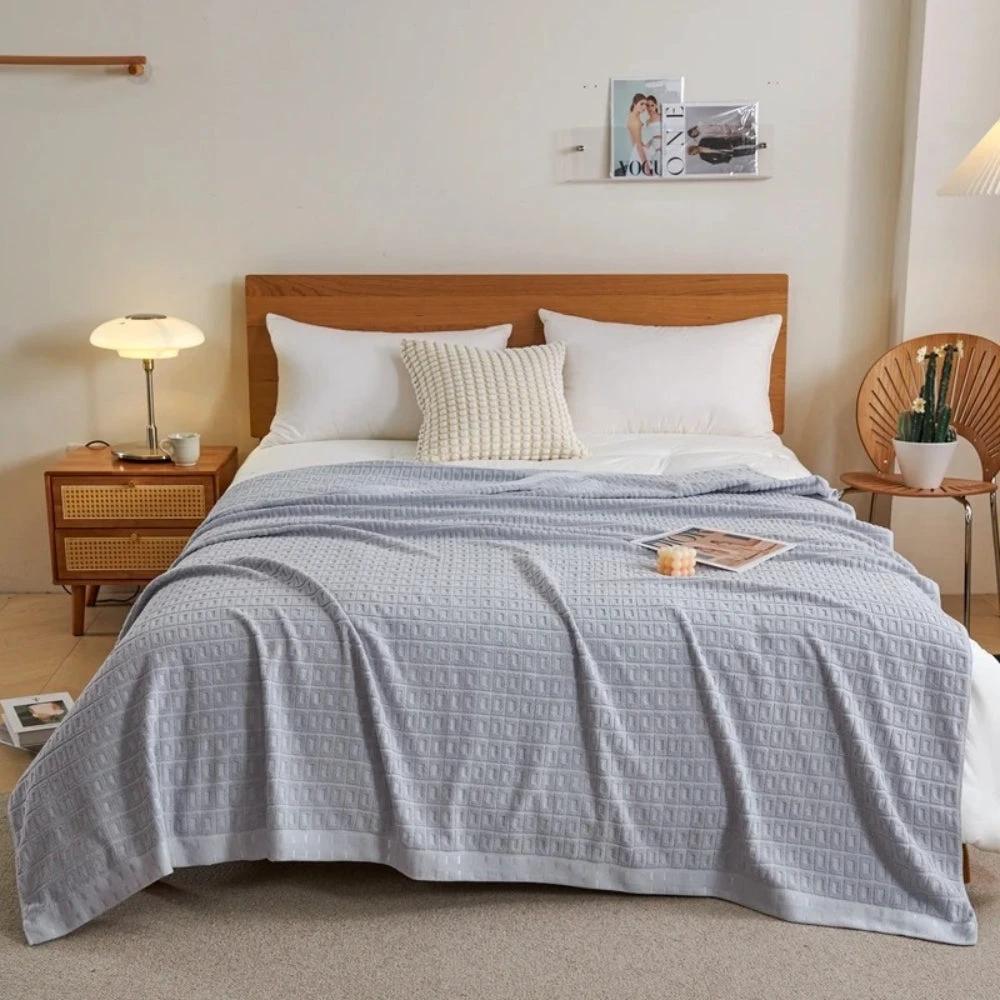 Waffle Cotton Summer Bedspread Throw Blanket by Casa & Beyond