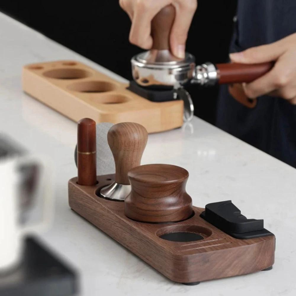 Walnut Espresso Tamper Station Coffee Bar Stand by Casa & Beyond