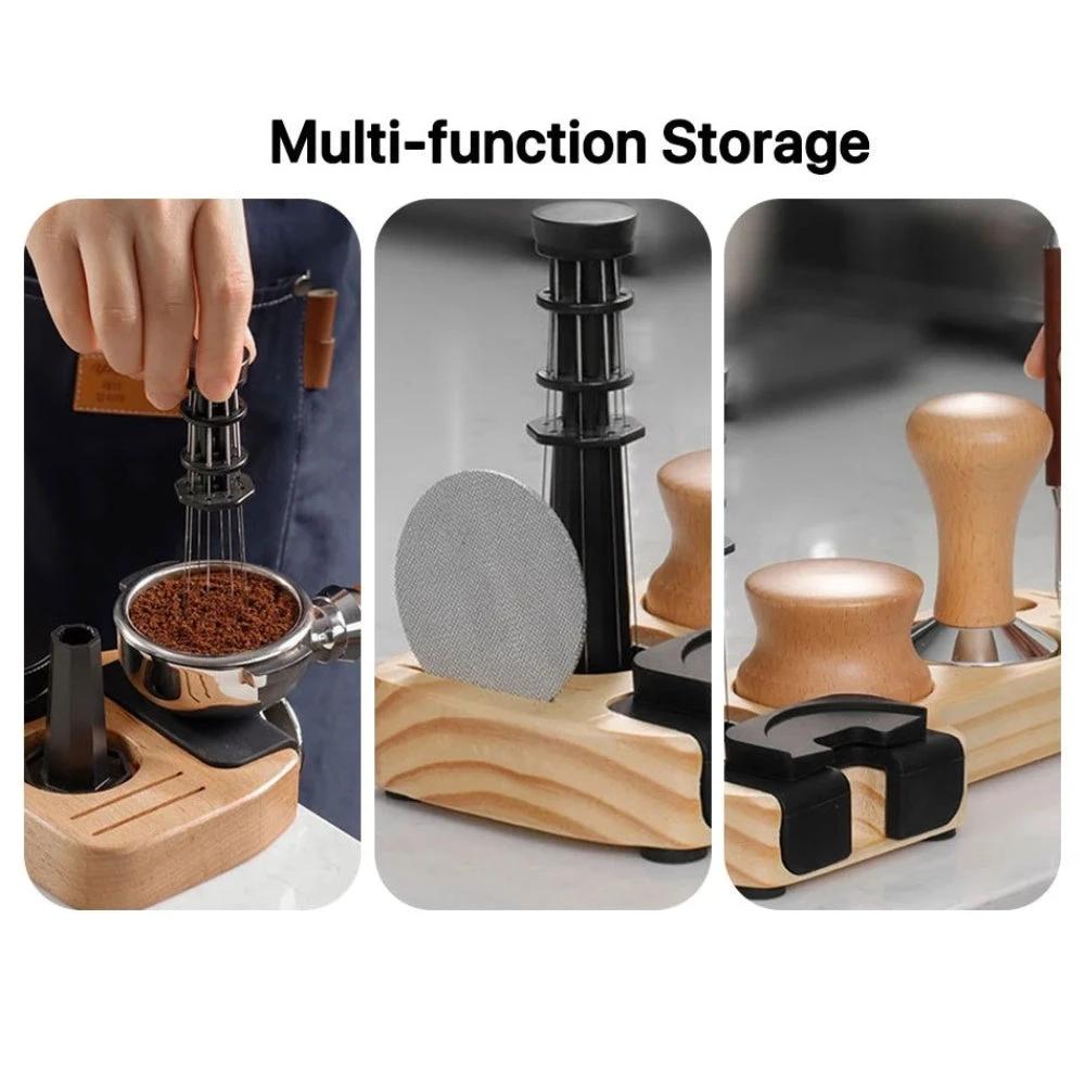 Walnut Espresso Tamper Station Coffee Bar Stand by Casa & Beyond