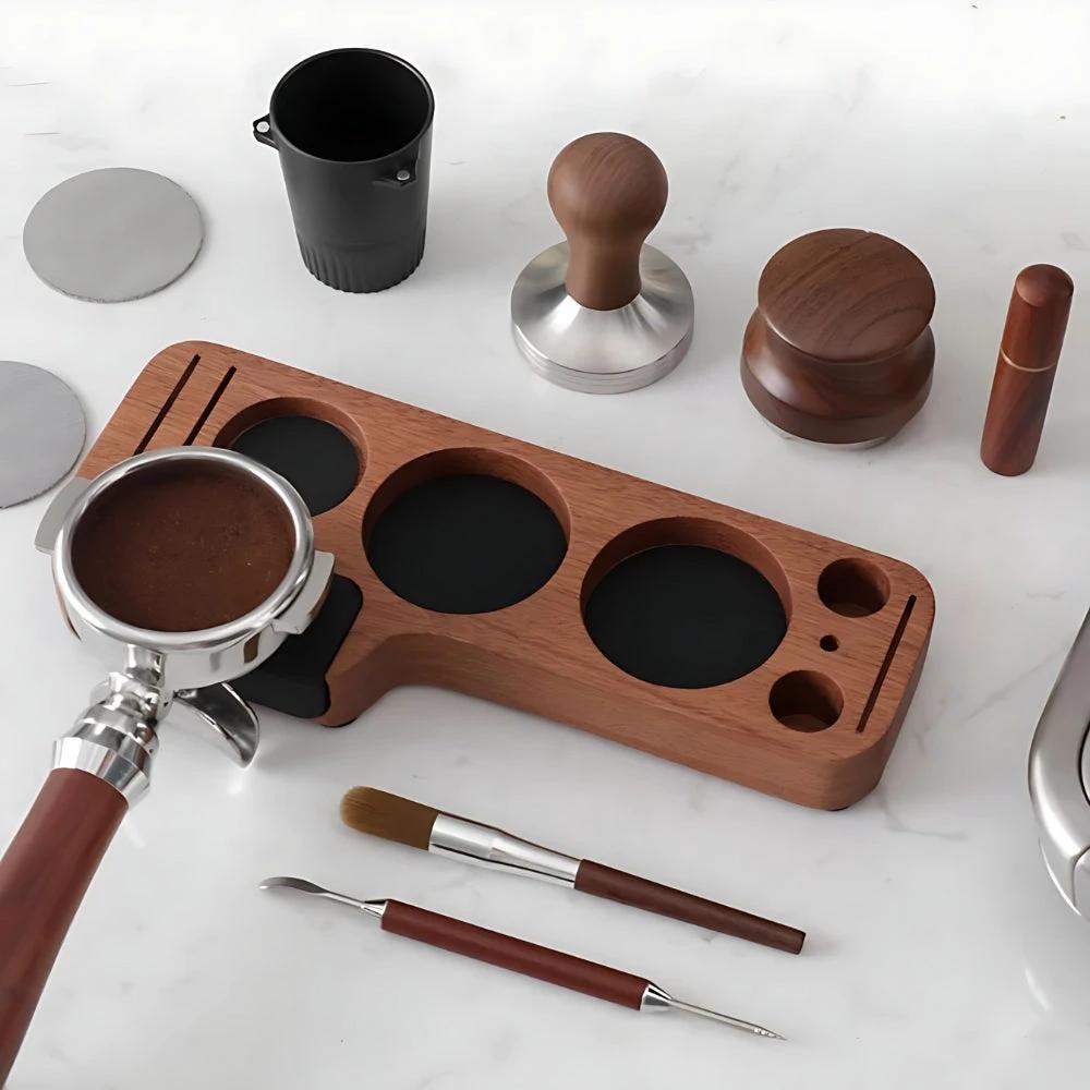 Walnut Espresso Tamper Station Coffee Bar Stand by Casa & Beyond