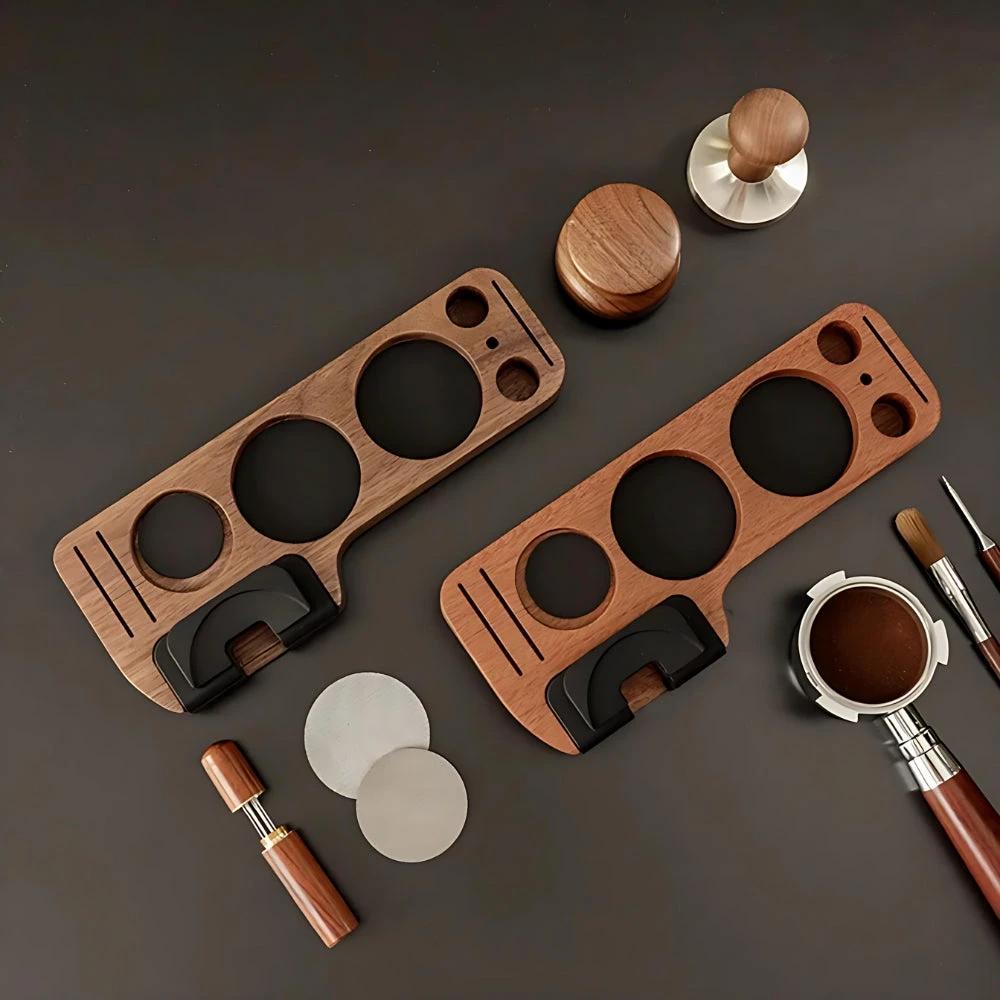 Walnut Espresso Tamper Station Coffee Bar Stand by Casa & Beyond