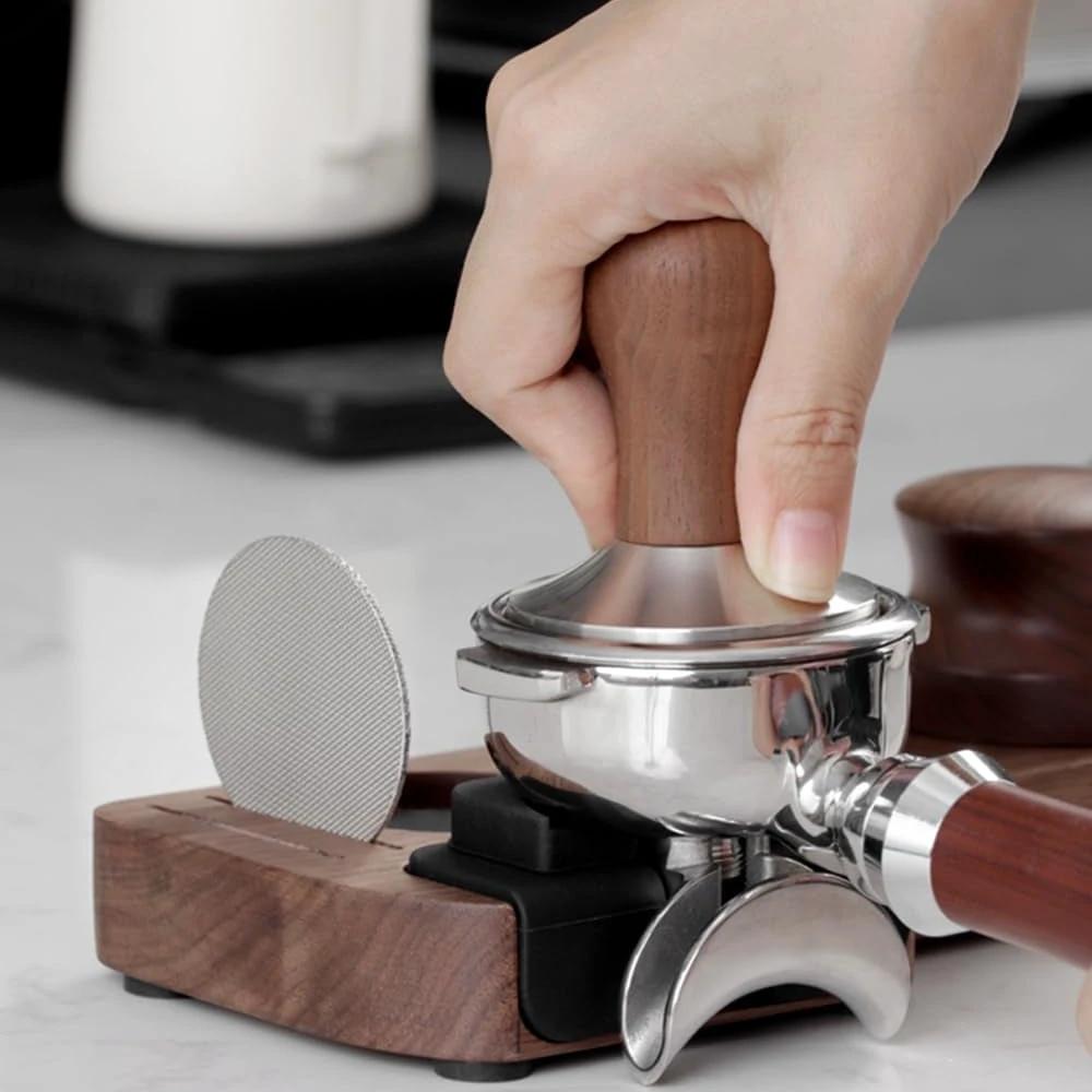 Walnut Espresso Tamper Station Coffee Bar Stand by Casa & Beyond