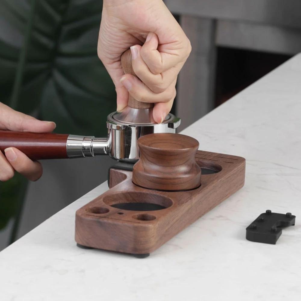 Walnut Espresso Tamper Station Coffee Bar Stand by Casa & Beyond
