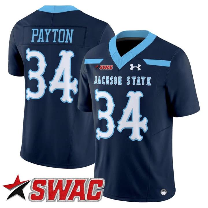 Walter Payton Jersey #34 Jackson State Tigers 2025 Vapor V2 Stitched by My Store NCAA Football Jerseys