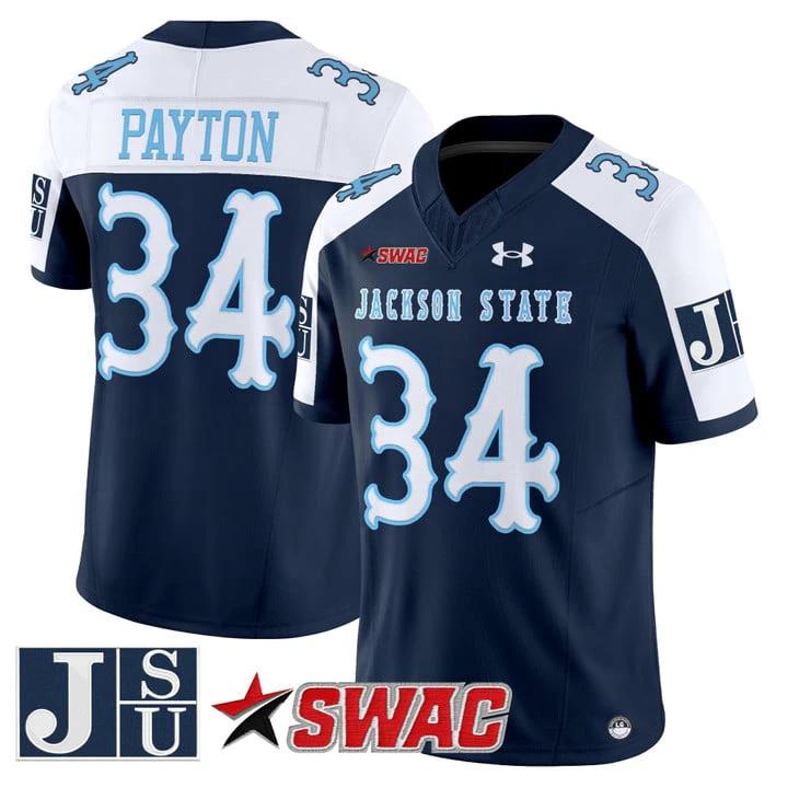 Walter Payton Jersey #34 Jackson State Tigers 2025 Vapor V2 Stitched by My Store NCAA Football Jerseys