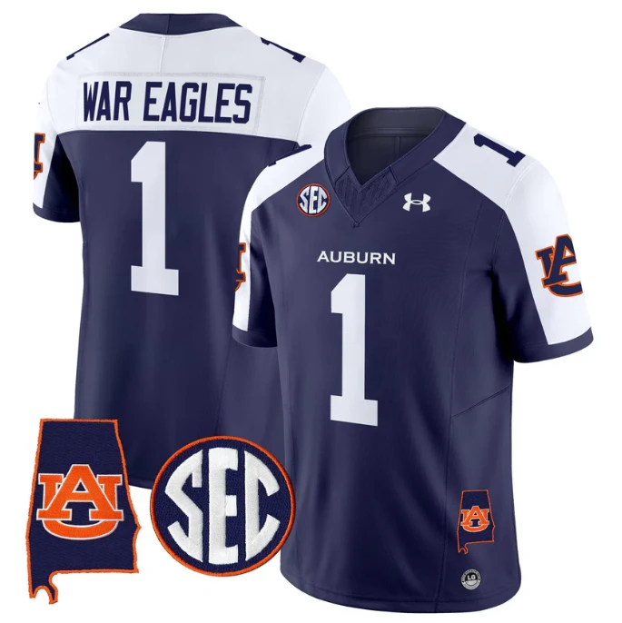 War Eagles Jersey #1 Auburn Tigers 2025 Alabama Patch Stitched Navy Alter by My Store NCAA Football Jerseys