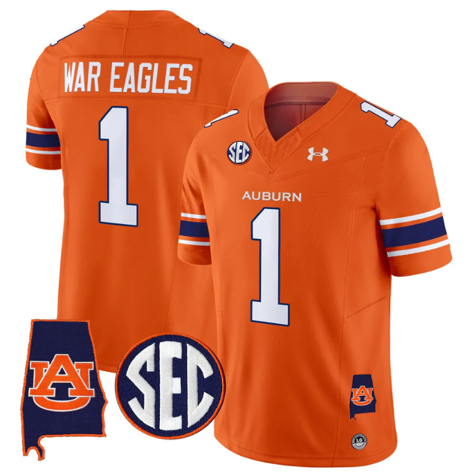 War Eagles Jersey #1 Auburn Tigers 2025 Alabama Patch Stitched Orange by My Store NCAA Football Jerseys