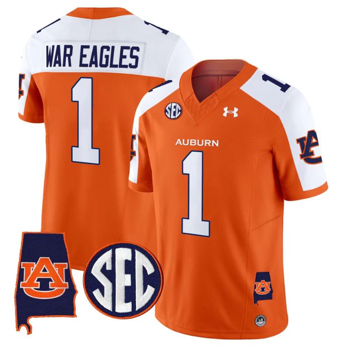 War Eagles Jersey #1 Auburn Tigers 2025 Alabama Patch Stitched Orange Alter by My Store NCAA Football Jerseys